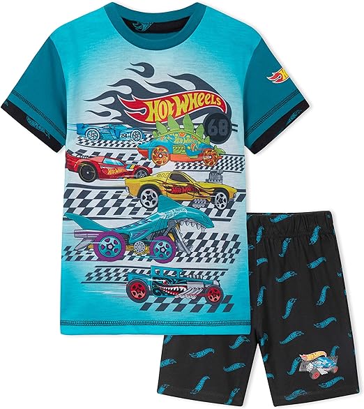 Hot Wheels 2 Piezas Pijamas para niños Ropa de Dormir de Verano Pijamas Cortos para niños Ropa de salón Transpirable 3-8 años Mercancía Oficial Regalos para niños