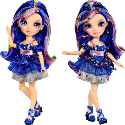 Rainbow High Be Dazzling - Genevieve Bleue - Boneca Fashion Azul de 28cm com Ferramenta para Aplicar Brilho, Gemas Brilhantes e Acessórios de Estilo
