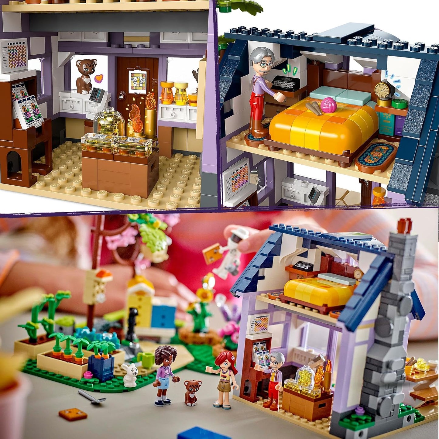 LEGO Conjunto de casa de apicultores e jardim de flores Friends, brinquedo criativo para crianças e adolescentes, com 4 minibonecas, figuras de animais de gato e coelho, além de acessórios