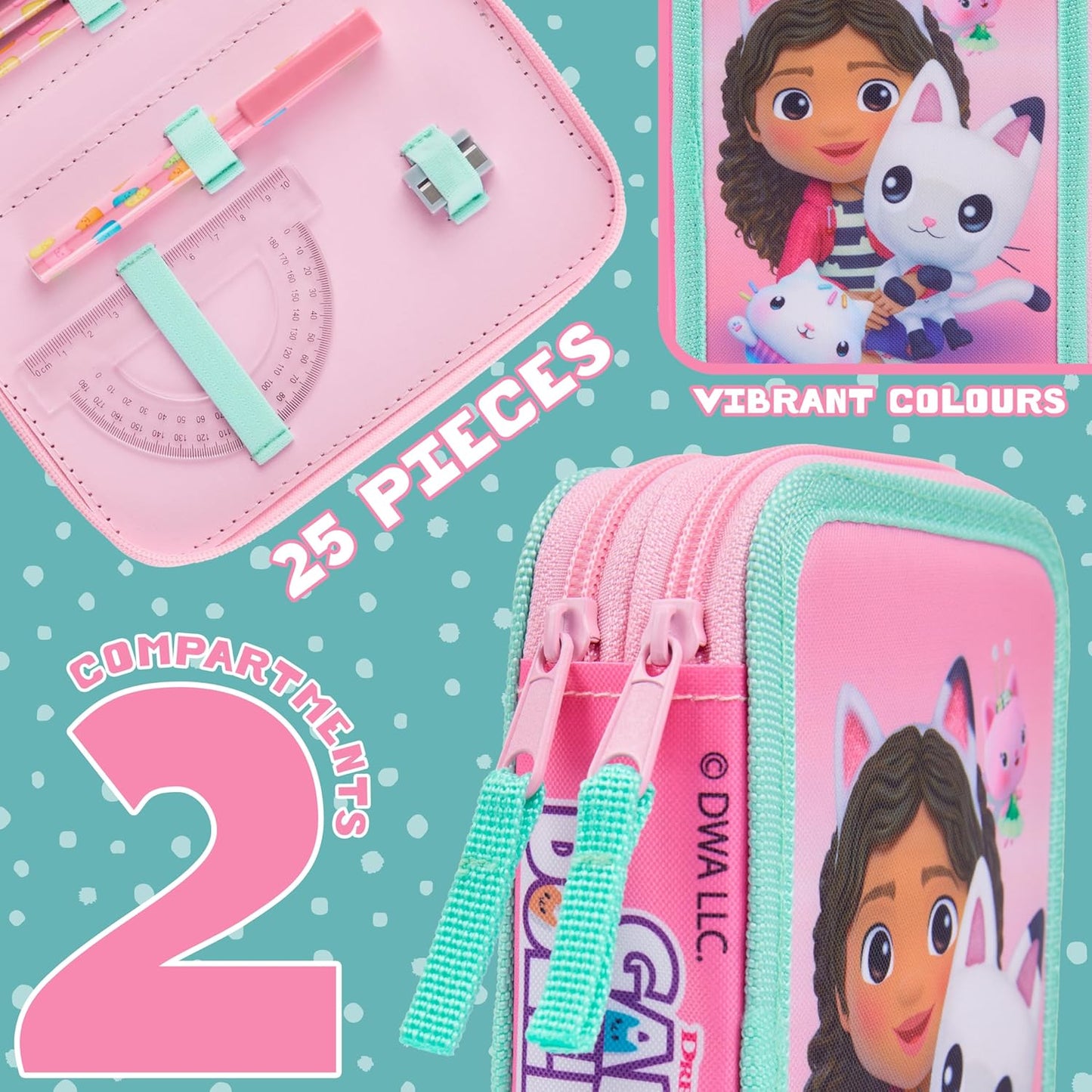Gabby's Dollhouse Estojo para lápis com material escolar para meninas, incluindo lápis de cor e canetinhas - Presente ideal para meninas.