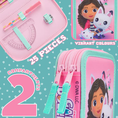 Gabby's Dollhouse Estojo para lápis com material escolar para meninas, incluindo lápis de cor e canetinhas - Presente ideal para meninas.