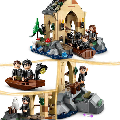 LEGO Conjunto de casa de barcos do castelo de Harry Potter Hogwarts com 2 brinquedos de barco para crianças, meninas e meninos de mais de 8 anos, inclui minifiguras de 5 personagens e figura de Edwiges, a coruja, ideia de presente do Mundo Mágico 76426