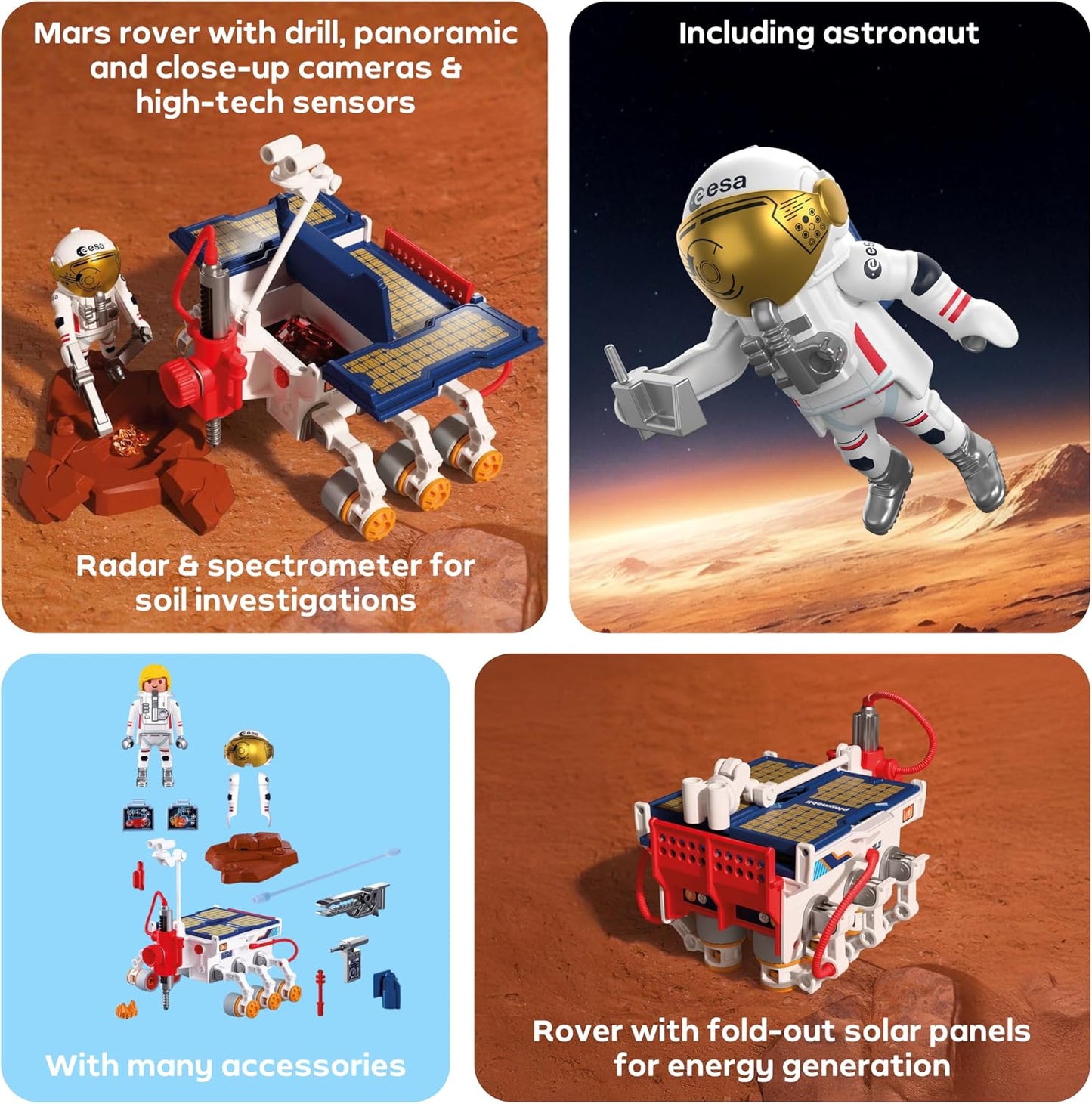 Playmobil Space ESA – Rover de Exploração de Marte e Astronauta – Rover móvel com perfuratriz e painéis solares, conjunto de brinquedo espacial para crianças a partir de 4 anos, 72012