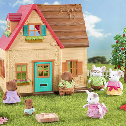 Li'l Woodzeez WZ6710Z Li'l Woodzeez - Familia de ratones Nibblekin con abuelos - Juego de 7 piezas con figuras en miniatura - Juguetes y accesorios de animales para niños a partir de 3 años