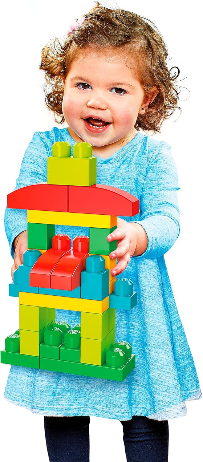 MEGA Conjunto de construção de brinquedo BLOKS Skyhigh Building com 100 blocos de construção grandes e coloridos, conjunto de presente para meninos e meninas, de 1 ano ou mais