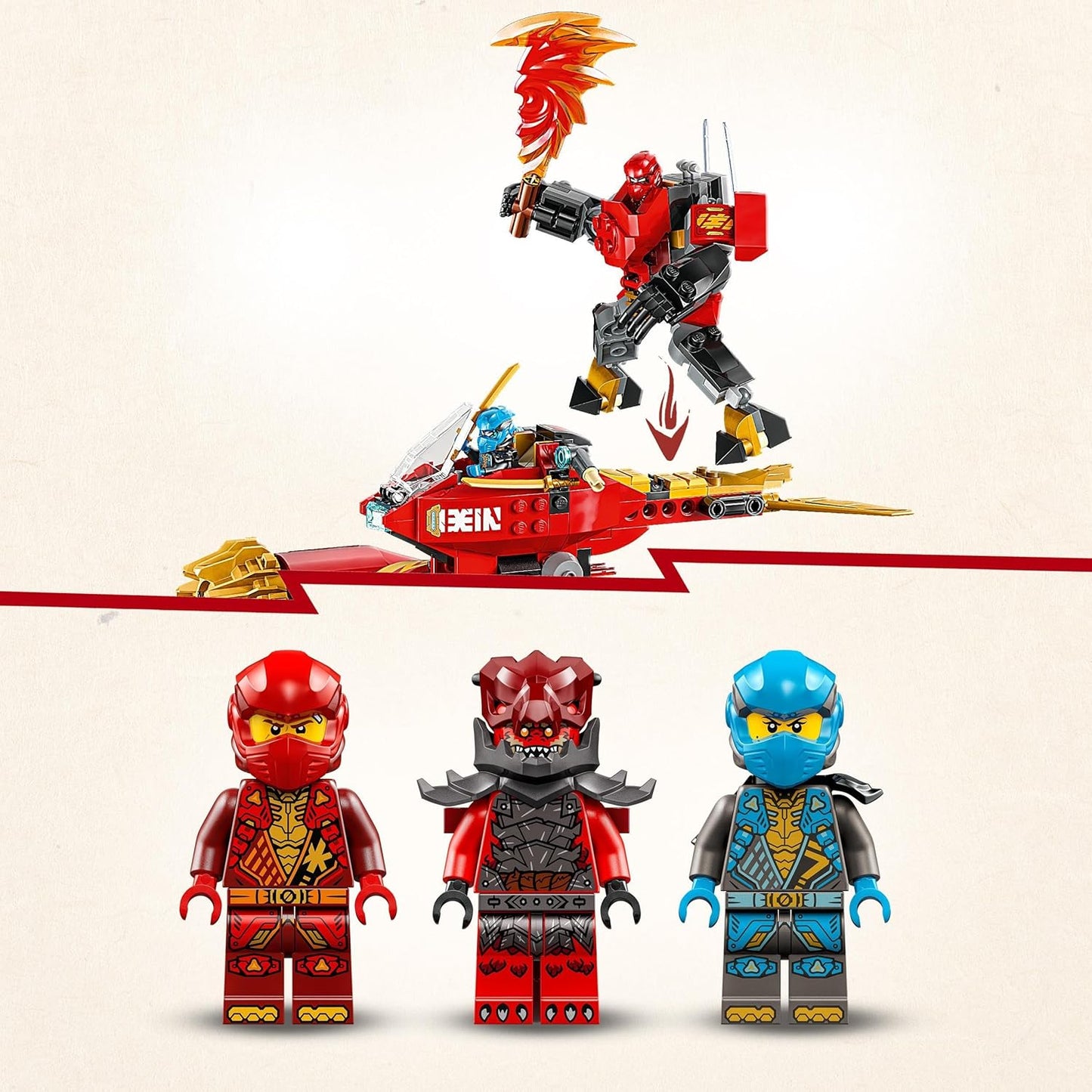 LEGO NINJAGO Kai’s Mech Storm Rider - Brinquedo ninja com uma motocicleta voadora, boneco de ação e 3 minifiguras - Ideia de presente de aniversário para meninos, meninas e fãs em ascensão de dragões com mais de 7 anos