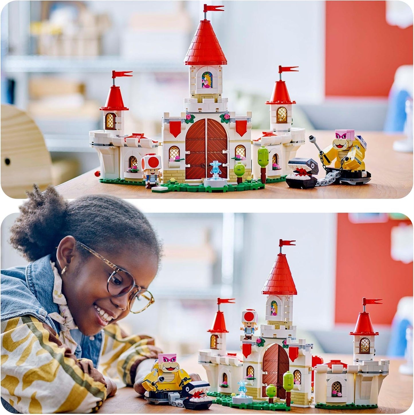 LEGO Conjunto Super Mario Battle com Roy no Castelo de Peach, brinquedo de construção de personagem Nintendo para meninos e meninas de 7 anos ou mais, com 3 figuras, conjunto de aventura, presentes para crianças e jogadores