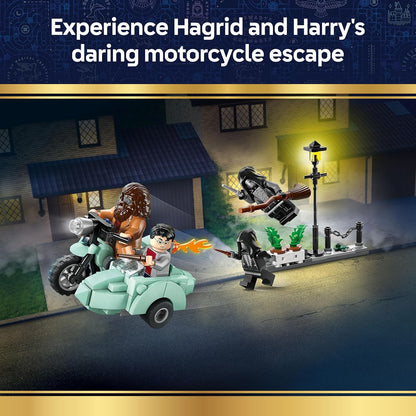 LEGO Harry Potter: A Fuga de Harry e Hagrid pela Rua dos Alfeneiros - Moto de Brinquedo com 4 Minifiguras, incluindo 2 Comensais da Morte, e uma Cena de Rua - Presente para Meninas, Meninos e Fãs a partir de 8 Anos - 76459
