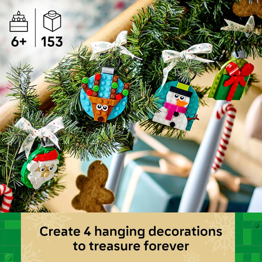 LEGO Conjunto de Enfeites de Natal - Brinquedo de Construção com 4 Decorações para Pendurar, incluindo Papai Noel, um Boneco de Neve e uma Rena - Diversão em Família - Presente para Crianças a partir de 6 Anos - 40744