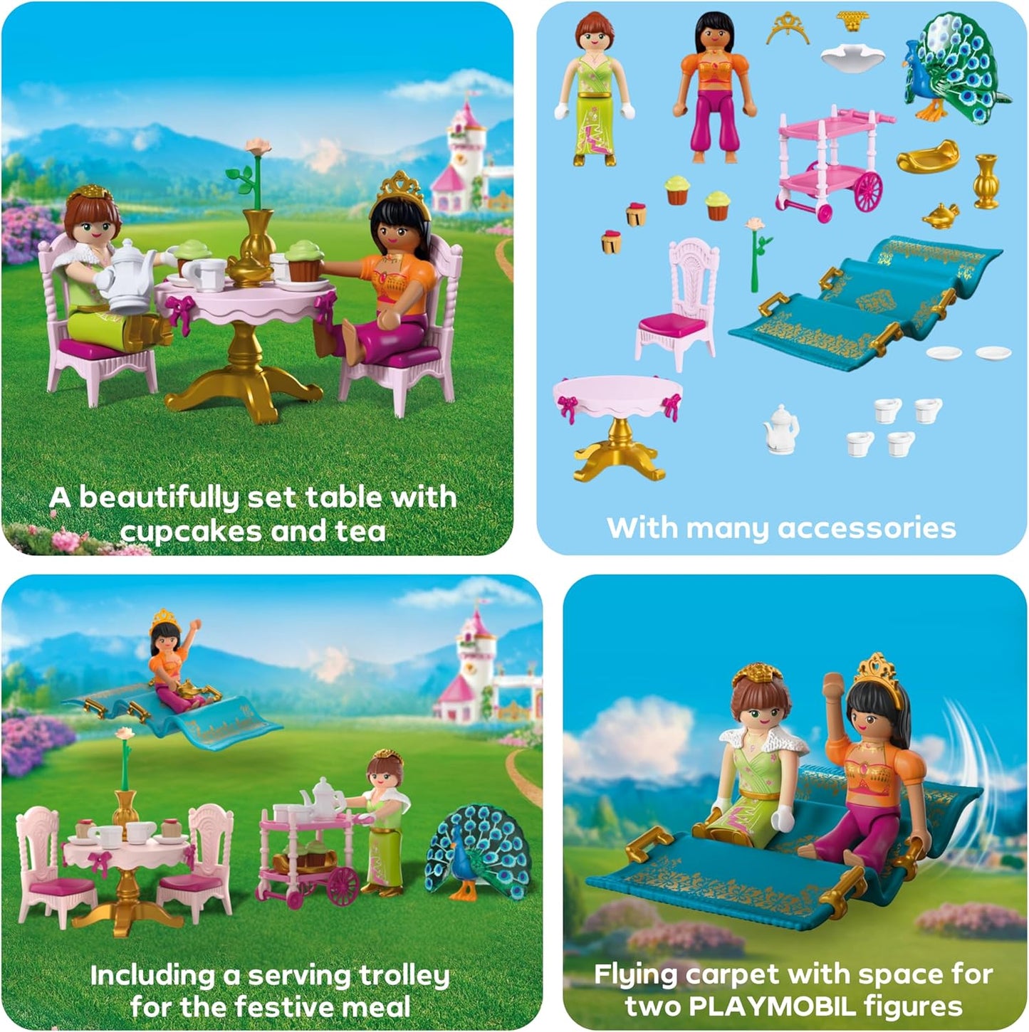 Playmobil | Princesa | Uma Visita de Longe | 2 Princesas com Tapete Voador e Festa do Chá | Estimula a Criatividade | Brinquedo de Princesa para Maiores de 4 Anos | 72054