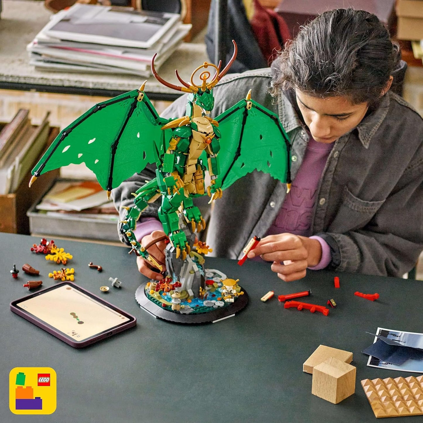 LEGO Ninjago The Guardian Dragon Model Kit - Features a Posable Dragon Figure, Master Wu Minifigure & a Scenic Rock-Effect Display Stand - Gift for 14+ Year Old boys & Teenage Monstrosity Fans - 71847