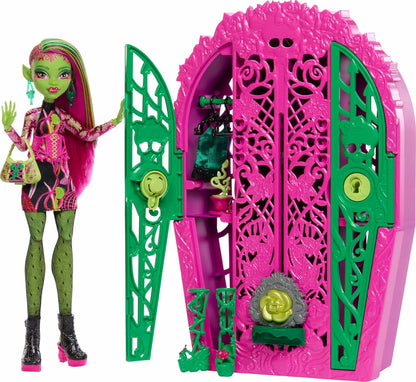 Monster High Boneca e acessórios Skulltimate Secrets, Garden Mysteries Venus McFlytrap com guarda-roupa revelador e mais de 19 surpresas para festa do chá, como roupas, HYT75