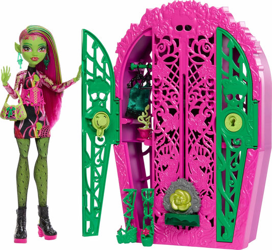 Monster High Boneca e acessórios Skulltimate Secrets, Garden Mysteries Venus McFlytrap com guarda-roupa revelador e mais de 19 surpresas para festa do chá, como roupas, HYT75