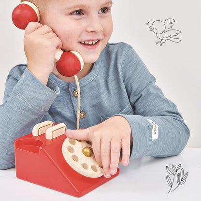 Le Toy Van - Brinquedo de dramatização de telefone de madeira vintage | Meninos ou meninas fingem brincar com brinquedo e comida - para maiores de 3 anos