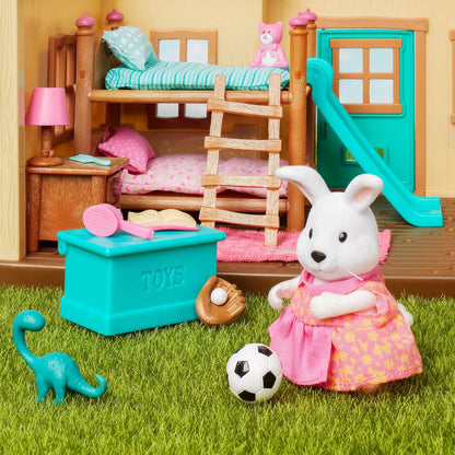 Li'l Woodzeez WZ6705Z Dinossauro, animais Li’l Woodzeez – Conjunto de beliche de 18 peças com móveis e acessórios de quarto – Brinquedos em miniatura e conjuntos de jogos para crianças a partir de 3 anos, Azul, Klein