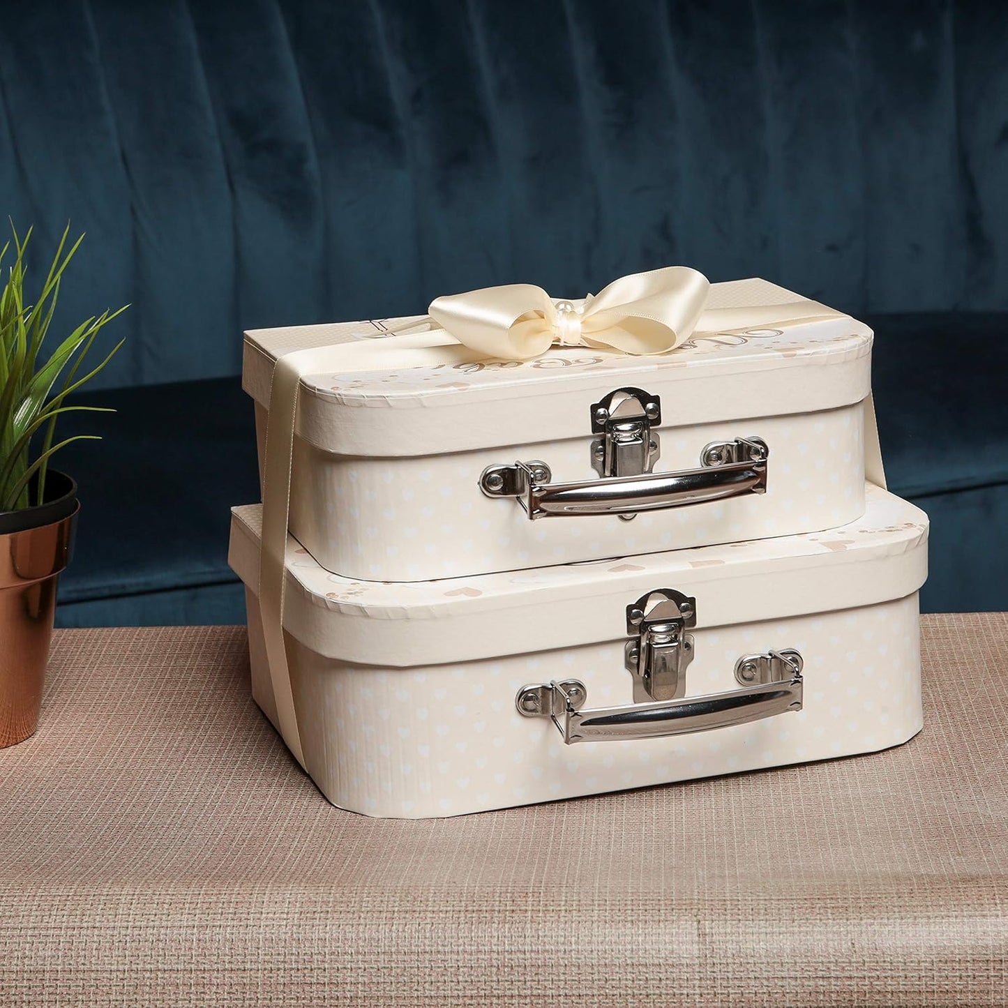 Baby Box Shop - Duas caixas prontas com fita de cetim e etiqueta para malas pequenas e médias, presentes para bebês, caixa de presente de chá de bebê faça você mesmo para meninos