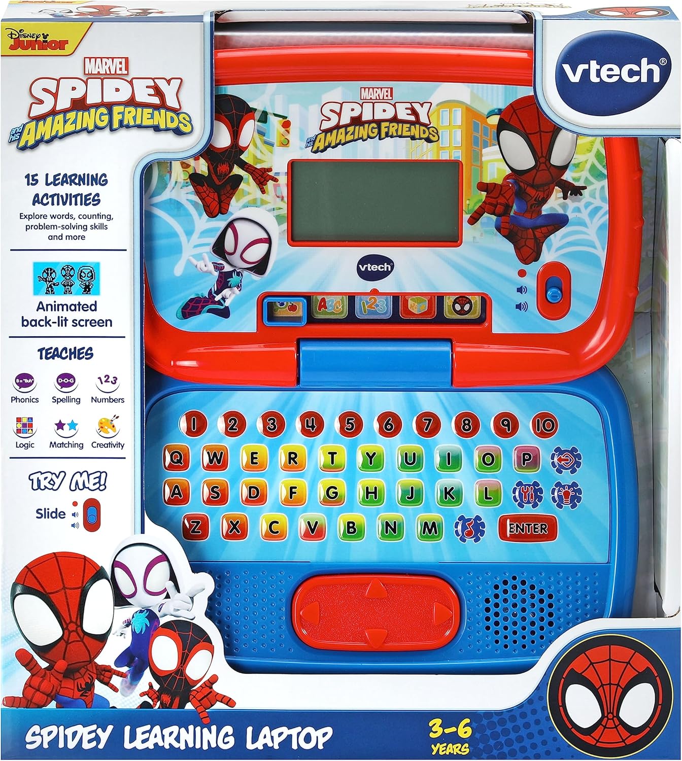 VTech Homem-Aranha e Seus Incríveis Amigos: Laptop Educativo do Homem-Aranha, Brinquedo Interativo para Crianças, Aprenda Letras, Palavras e Contagem, Presente para Fãs do Homem-Aranha de 3, 4, 5 e 6 Anos, Versão em Inglês