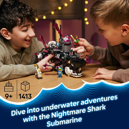 LEGO DREAMZzz 2 em 1 Nightmare Shark Submarino - Conjunto Modular com 2 Opções de Construção, 2 Aviões Destacáveis e 5 Minifiguras, incluindo Mateo e Astrid - Presente Criativo para Meninos e Meninas a partir de 9 Anos - 71500