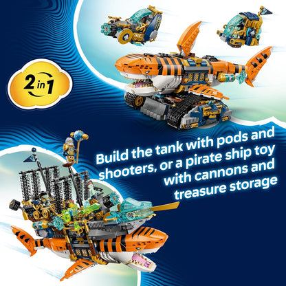 LEGO DREAMZzz 2 em 1 Tanque Tubarão-Tigre - Transforma-se em um Navio Pirata com Canhão - Inclui 5 Minifiguras e 2 Criaturas do Tesouro Colecionáveis - Presente para Meninos a partir de 9 Anos - 71515
