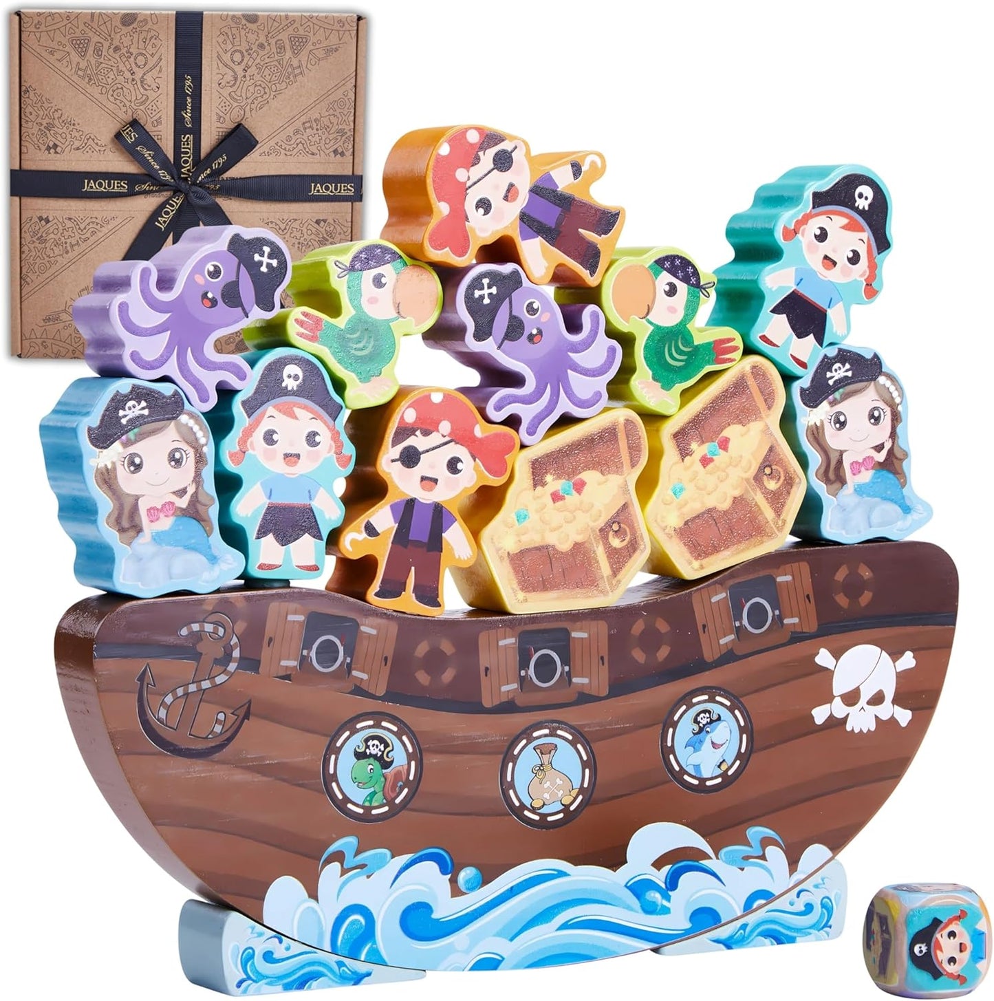 Jaques of London Brinquedo Piratas Instáveis | Brinquedos de madeira empilháveis para crianças de 3, 4 e 5 anos | Brinquedos de equilíbrio para crianças pequenas | Desde 1795...