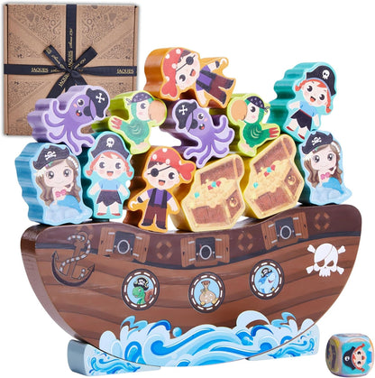 Jaques of London Brinquedo Piratas Instáveis | Brinquedos de madeira empilháveis para crianças de 3, 4 e 5 anos | Brinquedos de equilíbrio para crianças pequenas | Desde 1795...