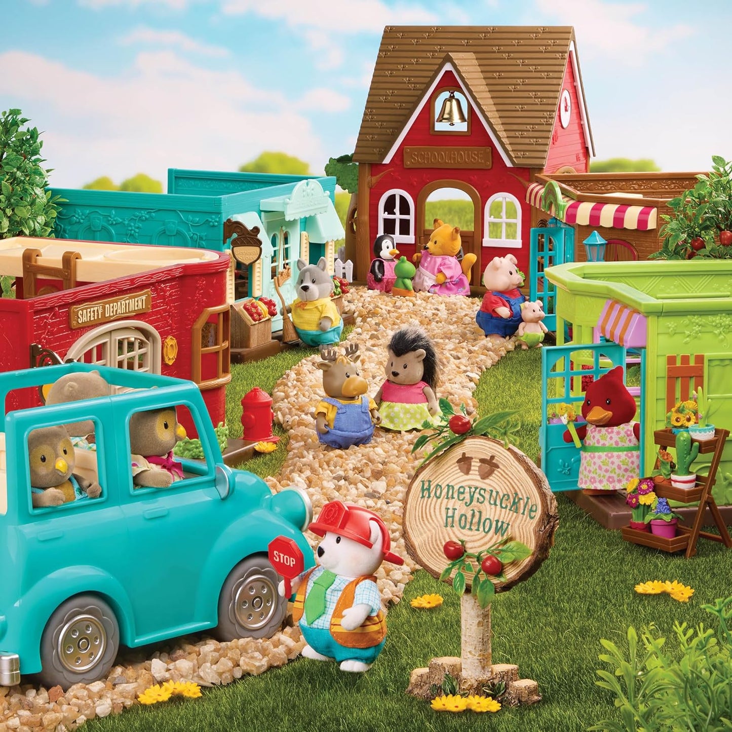 Li'l Woodzeez Store Playset - Honeysuckle Hollow General Store - Juego de 69 piezas - Juguetes familiares para niños de 3 años en adelante
