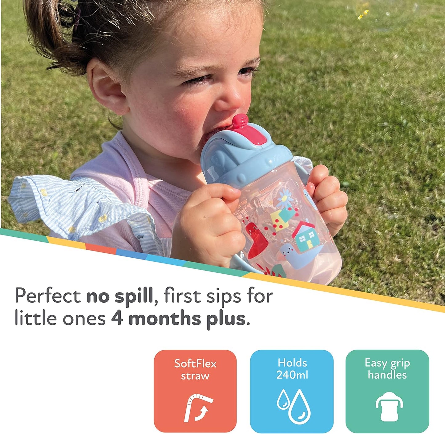 Botella de agua Nuby Flip N Sip - Vaso con pajita antiderrames de 240 ml/8 oz con doble asa y pajita pesada, apto para lavavajillas, vaso adecuado para más de 6 meses (caracoles, paquete de 2) 048526890422