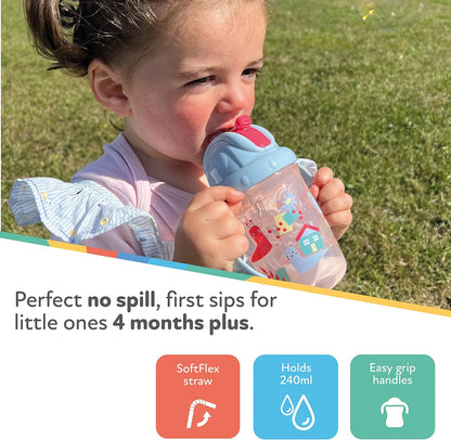 Botella de agua Nuby Flip N Sip - Vaso con pajita antiderrames de 240 ml/8 oz con doble asa y pajita pesada, apto para lavavajillas, vaso adecuado para más de 6 meses (caracoles, paquete de 2) 048526890422