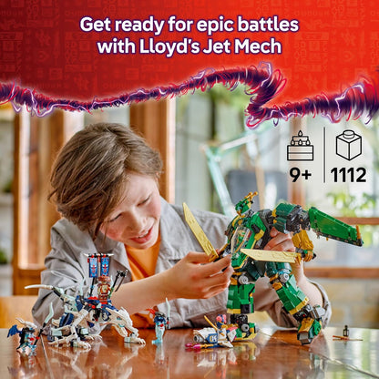 LEGO NINJAGO 2 em 1 Robô a Jato do Lloyd - Transforma-se em um Brinquedo a Jato - 5 Minifiguras, incluindo Sora e Lloyd, além de uma Motocicleta e uma Figura de Dragão - Presente para Meninos a partir de 9 Anos e Fãs de Dragons Rising - 71845