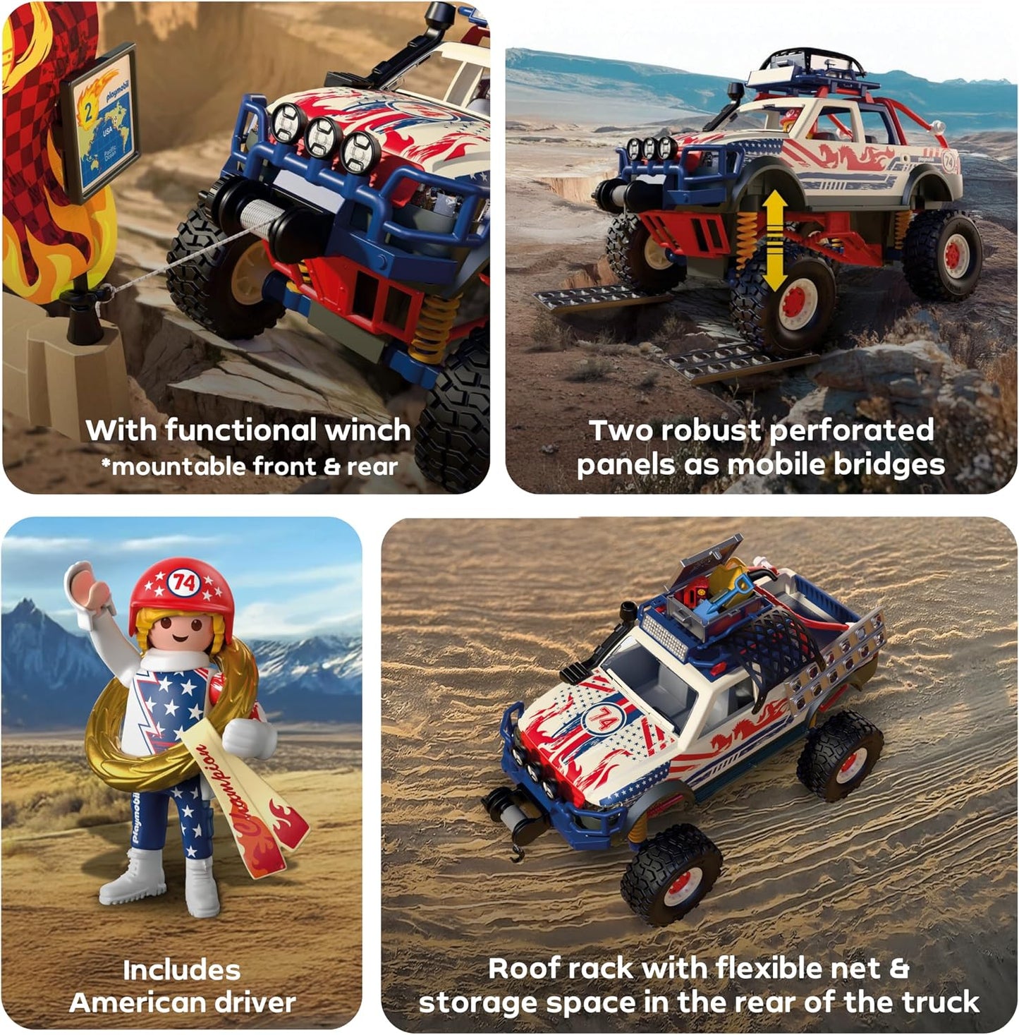Playmobil | Carros | Caminhonete Off-road | Veículo off-road com guincho e pranchas de tração | carrinho de brinquedo para crianças a partir de 4 anos | 72061
