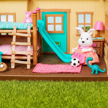 Li'l Woodzeez WZ6705Z Dinossauro, animais Li’l Woodzeez – Conjunto de beliche de 18 peças com móveis e acessórios de quarto – Brinquedos em miniatura e conjuntos de jogos para crianças a partir de 3 anos, Azul, Klein