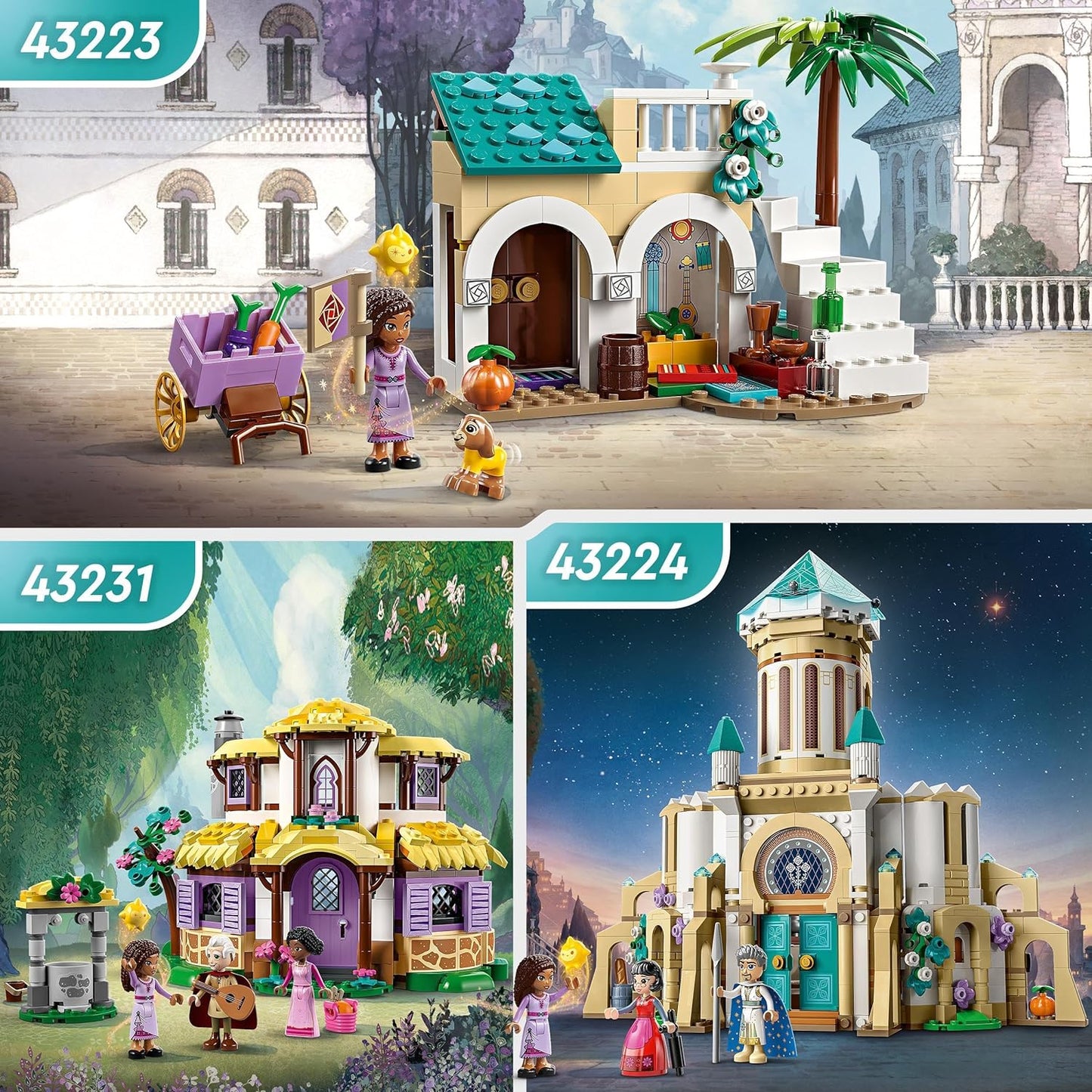 LEGO 43231 Disney Wish La Cabaña de Asha, Casa de Muñecas de Juguete de Apertura de la Película Wish con minimuñecas de Asha, Sakina y Sabino y figura de estrella, idea para niños, niñas y niños