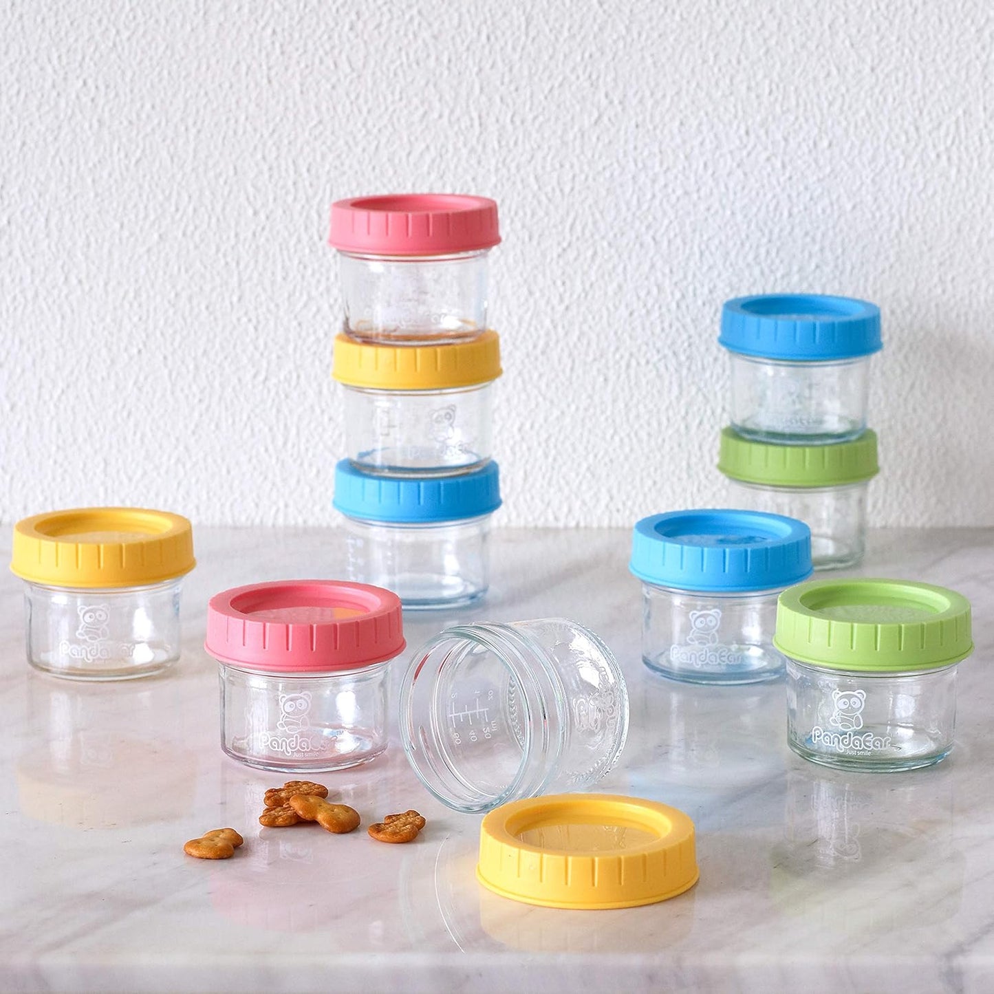 PandaEar (Pacote com 12 Potes de Vidro para Armazenar Comida de Bebê | Recipientes Pequenos Reutilizáveis de 120ml para Congelador com Tampas Herméticas à Prova de Vazamentos | Podem Ser Usados no Micro-ondas e na Lava-louças |