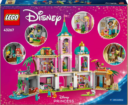 LEGO ǀ Castelo das Princesas Disney e Animais de Estimação Reais - Brinquedo Modular com Interior Detalhado - Inclui Mini Bonecas da Ariel, Rapunzel, Mulan, Jasmine e Moana com seus Animais de Estimação - Presente para Meninas a partir de 6 Anos - 43267