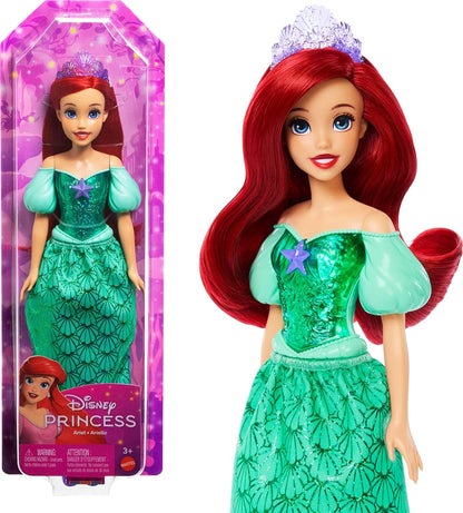 Mattel Boneca Disney Princess Ariel com Visual Clássico | Moda Brilhante com Saia, Tiara e Sapatos Removíveis, Articulada e Colecionável, Inspirada em A Pequena Sereia, HLW10