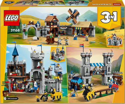 LEGO Creator 3 em 1 Castelo Medieval com Cavaleiros e Cavalos - Transforma-se em uma Cena de Torneio de Justas ou em uma Cidade - Inclui 6 Minifiguras - Presente Criativo para Meninos e Meninas a partir de 9 Anos - 31168