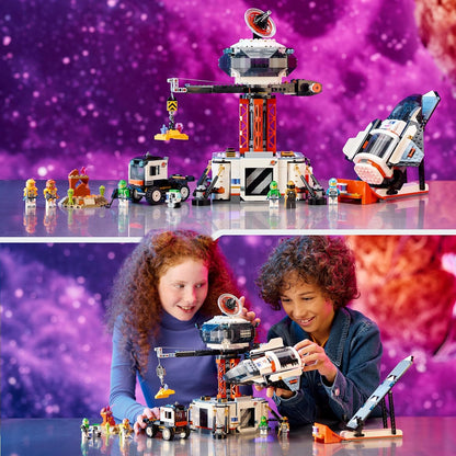 LEGO Conjunto de base espacial da cidade e plataforma de lançamento de foguetes, brinquedo para meninos e meninas de 8 anos ou mais, apresentando uma nave espacial, 6 minifiguras, robô e 2 figuras de alienígenas, presentes para crianças