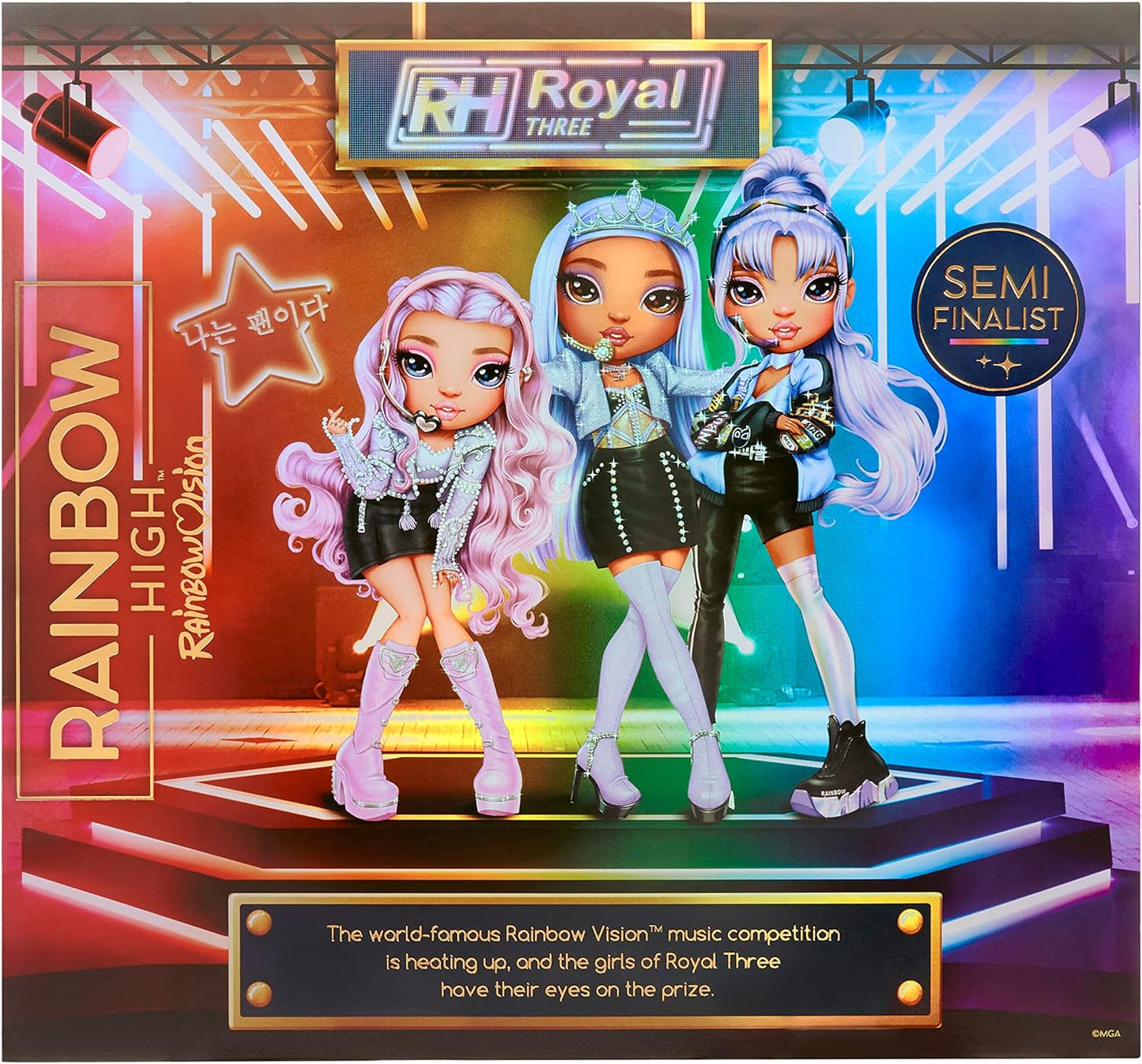 Rainbow High Boneca da moda Rainbow Vision Royal Three K-pop - MINNIE CHOI - Inclui 2 roupas de grife para misturar e combinar com fone de ouvido com microfone e conjunto de jogos de banda Merch - Ótimo para crianças de 6 anos ou mais
