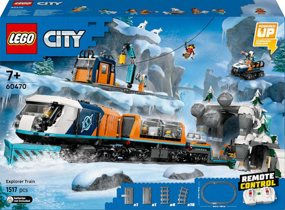 LEGO Conjunto de Trem Expresso Polar Ártico City Explorers - Inclui um Trem de Controle Remoto, Limpa-Neve, 22 Peças de Trilho e 6 Minifiguras, Além de uma Função de Queda de Rochas - Presente para Meninos a partir de 7 Anos - 60470