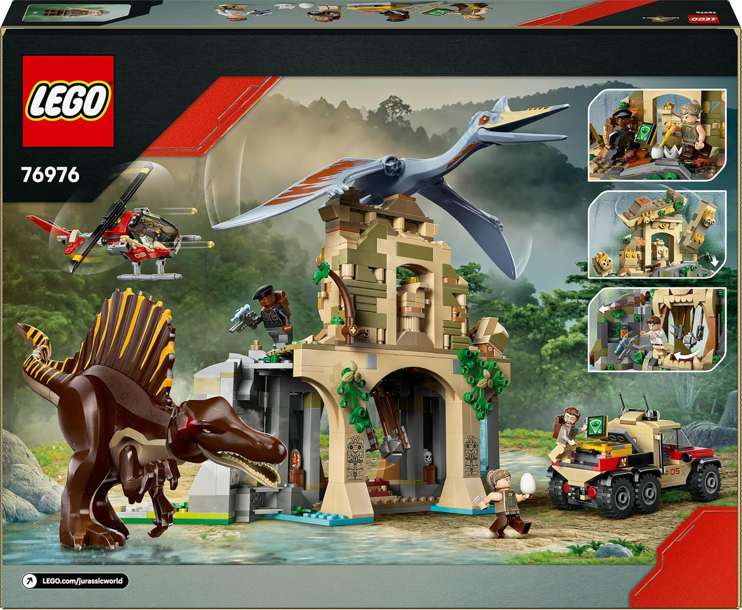 LEGO Jurassic World Spinosaurus e Quetzalcoatlus Missão Aérea - Inclui 2 figuras de dinossauros, caminhão e helicóptero de brinquedo, além de 4 minifiguras - Presente de dinossauros para meninos e meninas a partir de 8 anos - 76976