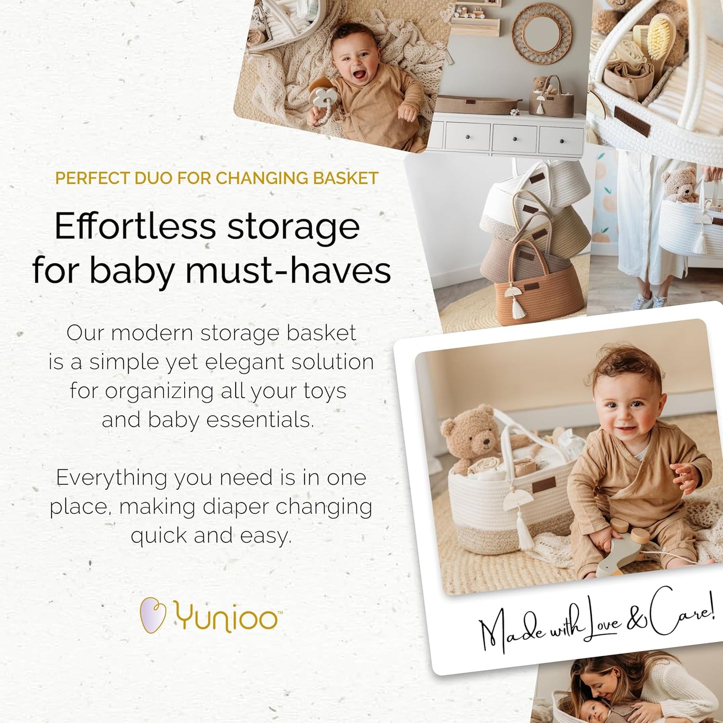 Yunioo Organizador de fraldas para itens essenciais de bebê para recém-nascidos, bolsa para troca de fraldas, cesta para presentes de chá de bebê, organizador de fraldas para trocador e trocador, cesta para guardar brinquedos