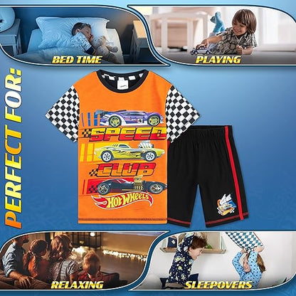 Hot Wheels Pijama infantil para meninos, 2 peças, roupa de dormir de verão, pijama curto para meninos, roupa de salão respirável, idade 3-8, mercadoria oficial, presentes para meninos