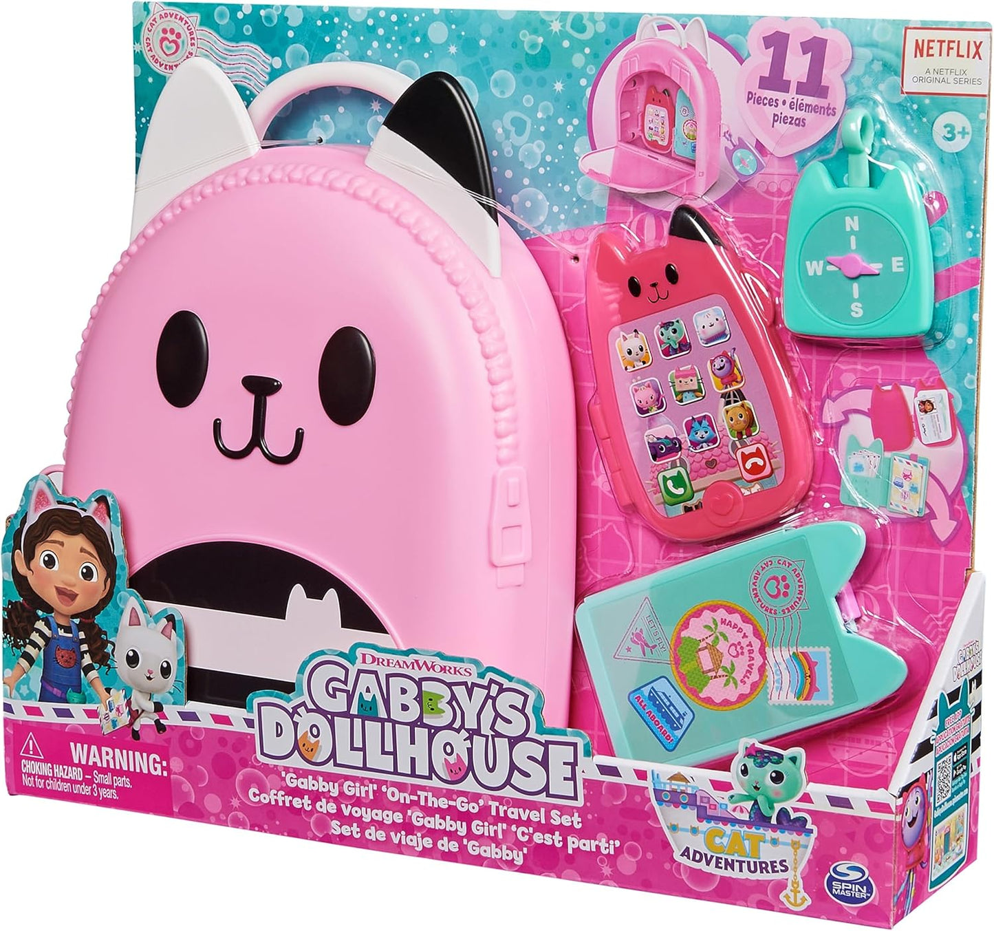 Gabby’s Dollhouse, Conjunto de Viagem Gabby Girl On-The-Go, Brinquedos de Viagem para Brincar de Faz-Tudo, Passaporte de Brinquedo, Telefone de Brinquedo e Bússola de Brinquedo, Brinquedos Infantis para Meninas e Meninos a partir de 3 Anos