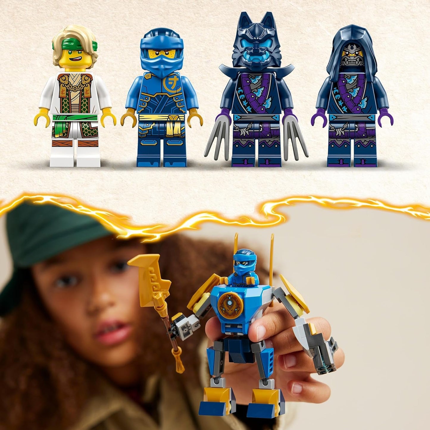 LEGO NINJAGO Jay’s Mech Battle Pack, brinquedo de bonecos de ação para meninos, meninas e crianças de 6 anos ou mais, conjunto Dragons Rising com personagem ninja Jay Minifigura para diversão de dramatização, pequena ideia de presente 71805