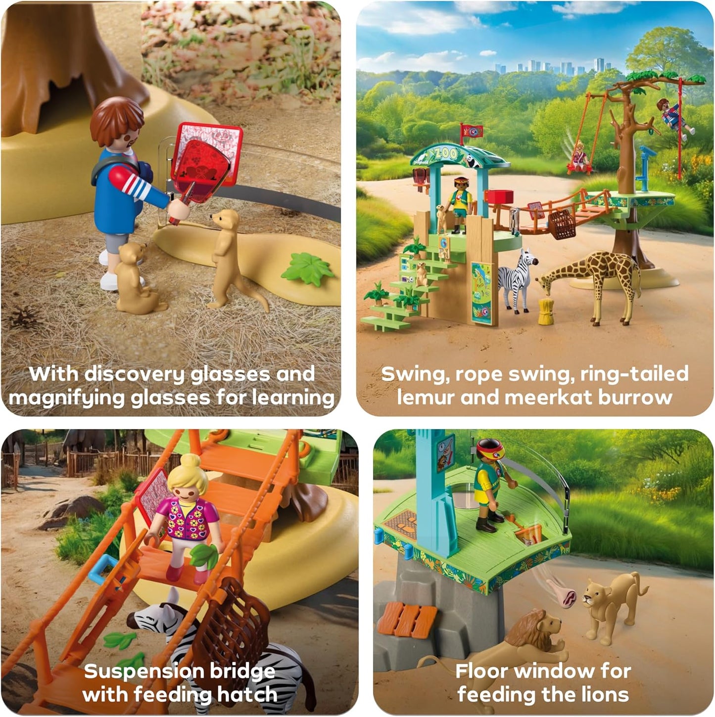 Playmobil | Animais e Amigos | Parque de Escalada Selvagem do Zoológico | 3 plataformas com teleférico e ponte pênsil | brinquedo infantil para crianças a partir de 4 anos | 72070