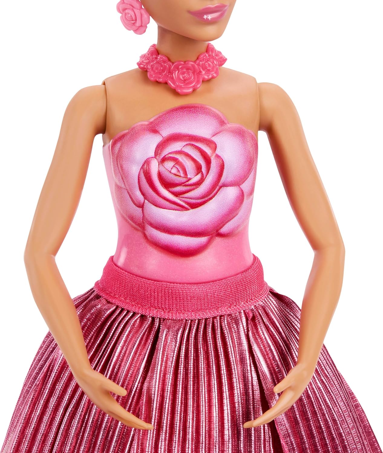 Barbie Petal Pop Boneca Perfumada com Vestido de Rosas e Acessórios, Revelação de Buquê com Coelhinho de Estimação e Surpresas como Regador, Colar e Brincos, JMF59