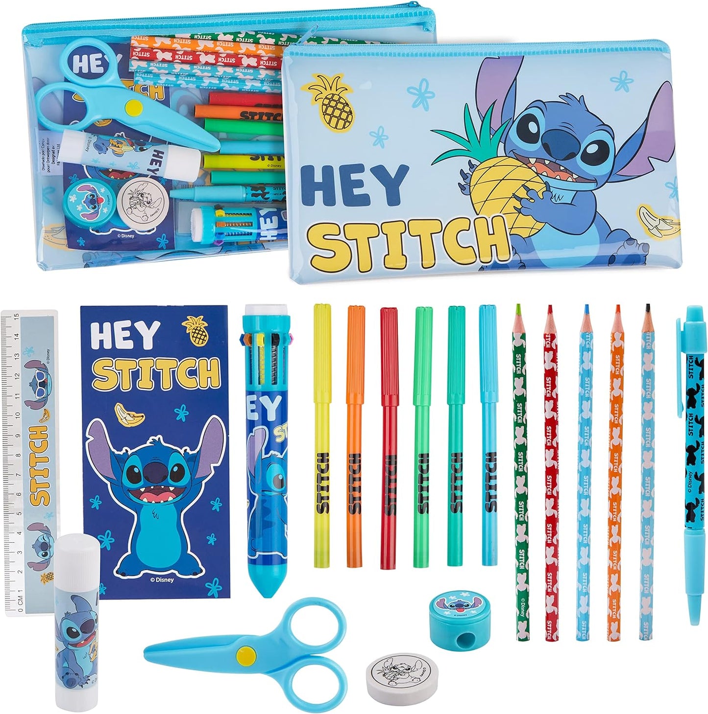 Disney Girls Pencil Case e conjunto de papelaria, material escolar - presentes para meninas (Blue Stitch)