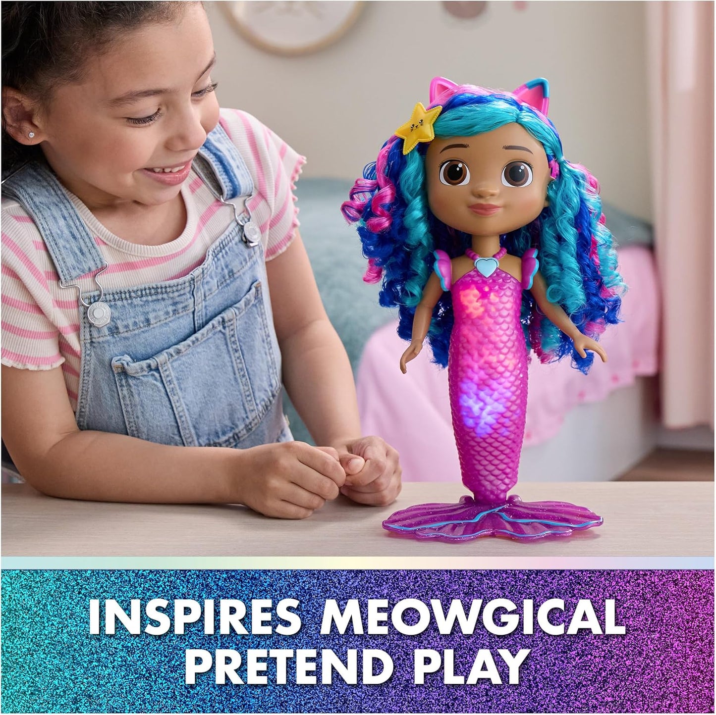 Gabby's Dollhouse: Filme, Sereia Gabby Canta e Brilha, Boneca Sereia à Prova d'Água com Luzes e Sons, Brinquedo Infantil para Meninas e Meninos a partir de 3 Anos