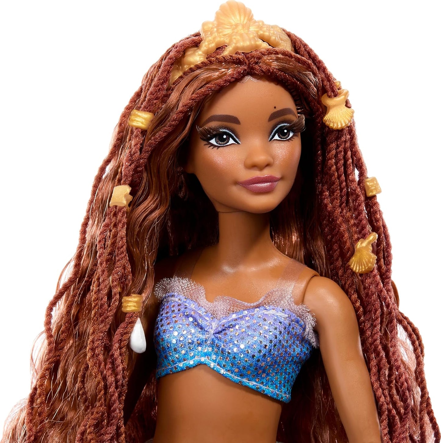 Mattel Boneca Disney A Pequena Sereia Ariel (Versão Deluxe) com Cauda Iridescente, Miçangas para o Cabelo e Suporte, HNF42
