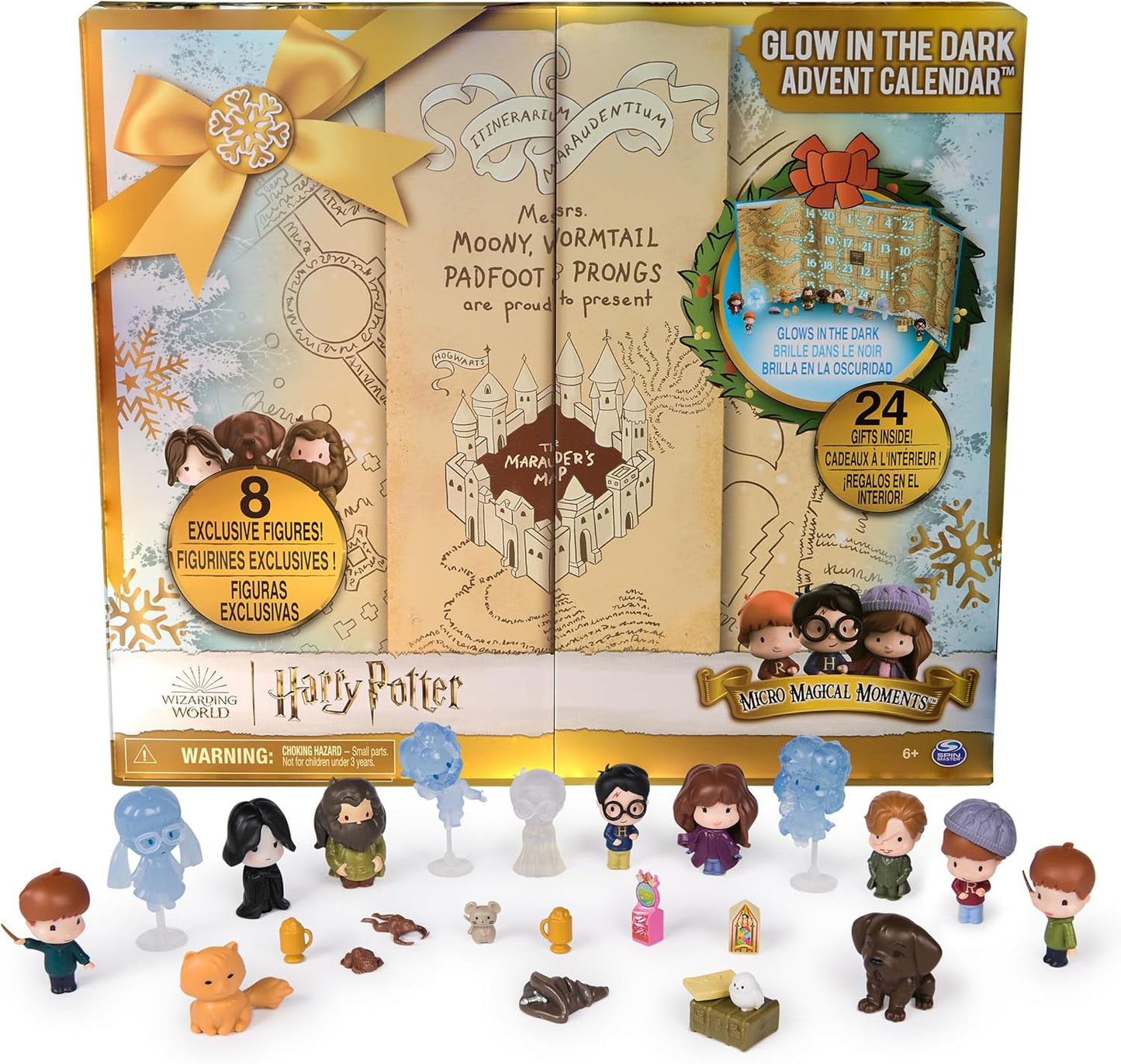 Wizarding World Harry Potter, Micro Magical Moments Glow in the Dark Advent Calendar 2024, 24 brinquedos surpresa, calendário de contagem regressiva festiva para maiores de 6 anos